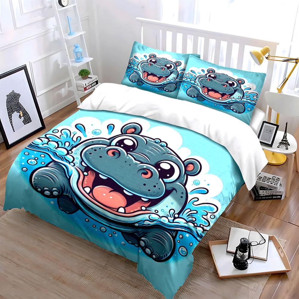 "Playful splashing hippo delight" Bedding sets Duvet covers Pillowcases(1* Duvet Cover 2* Pillowcases without duvet insert)