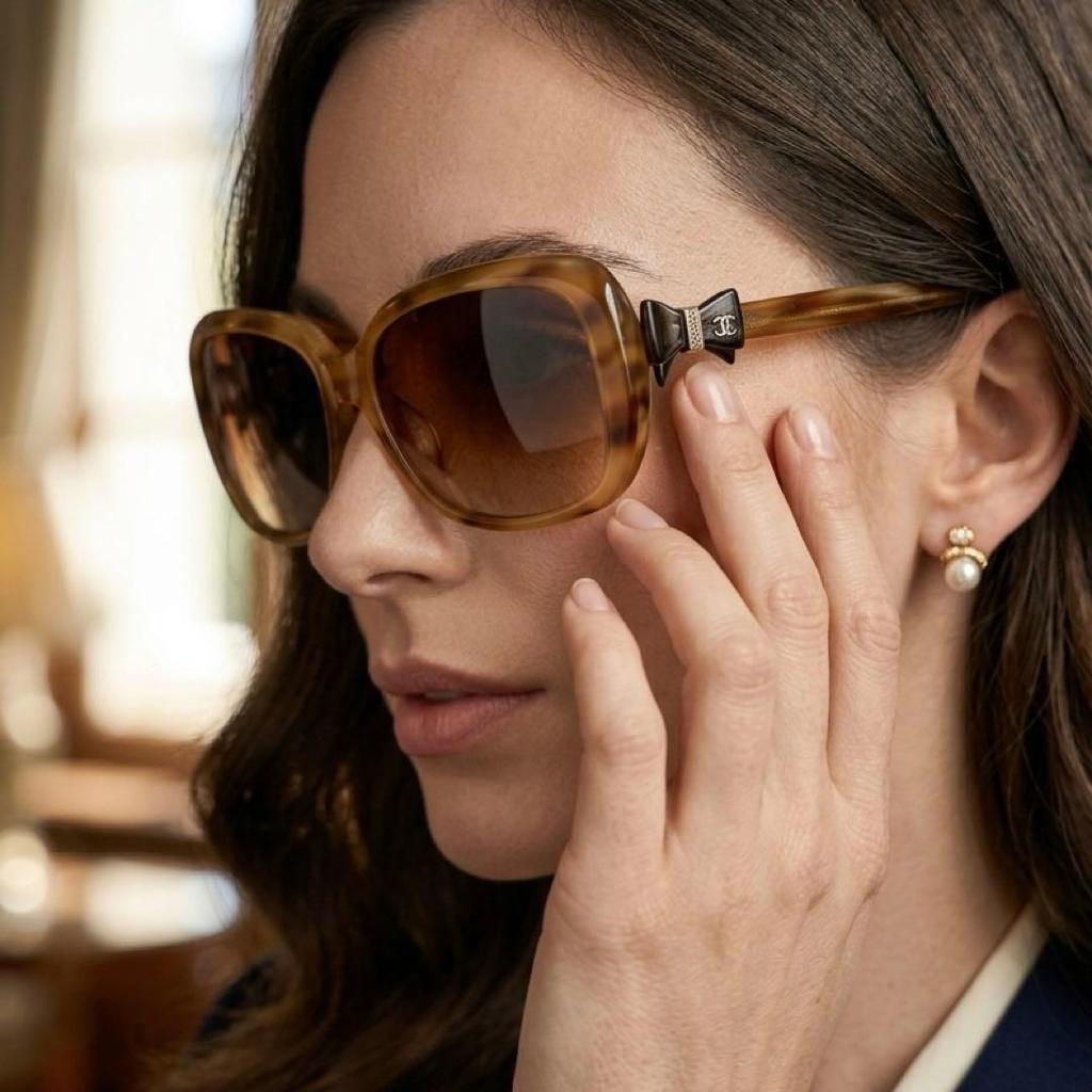 Used CHANEL Sunglasses Coco Mark Ribbon 5170-A Tortoiseshell