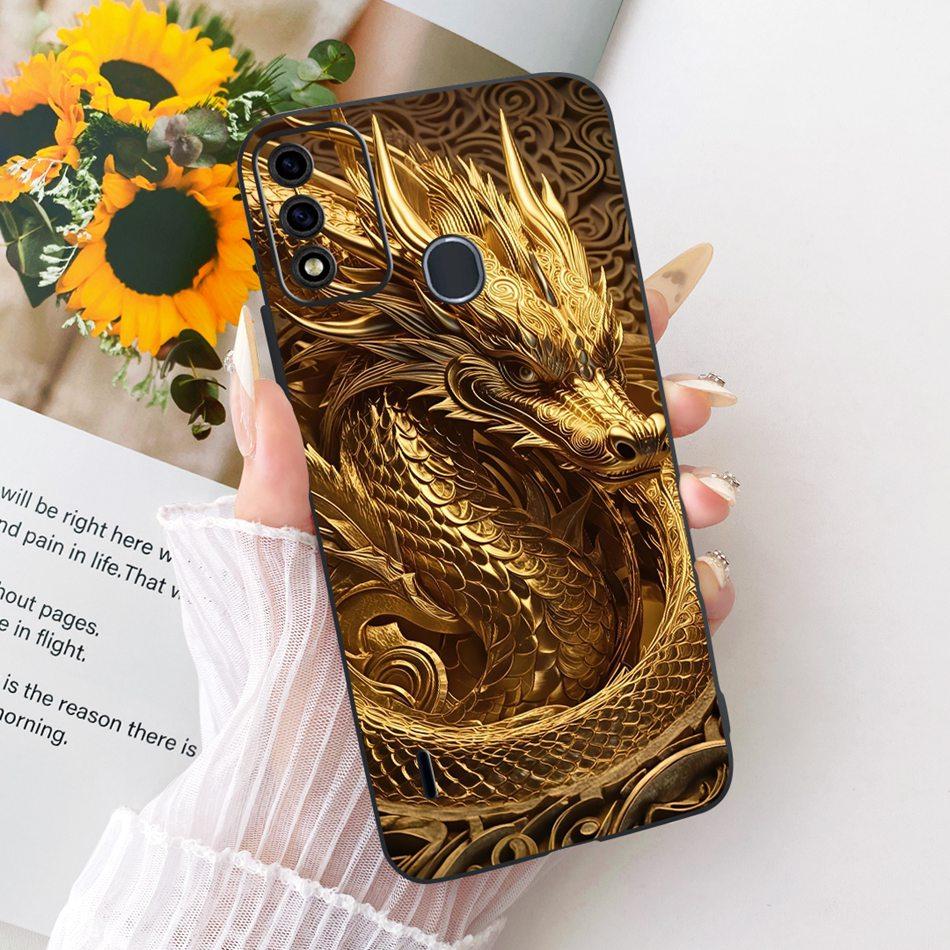 For ITEL A48 Cool Dragon Tiger Pattern Phone Case For Itel A48 Black Silicone Soft Cases