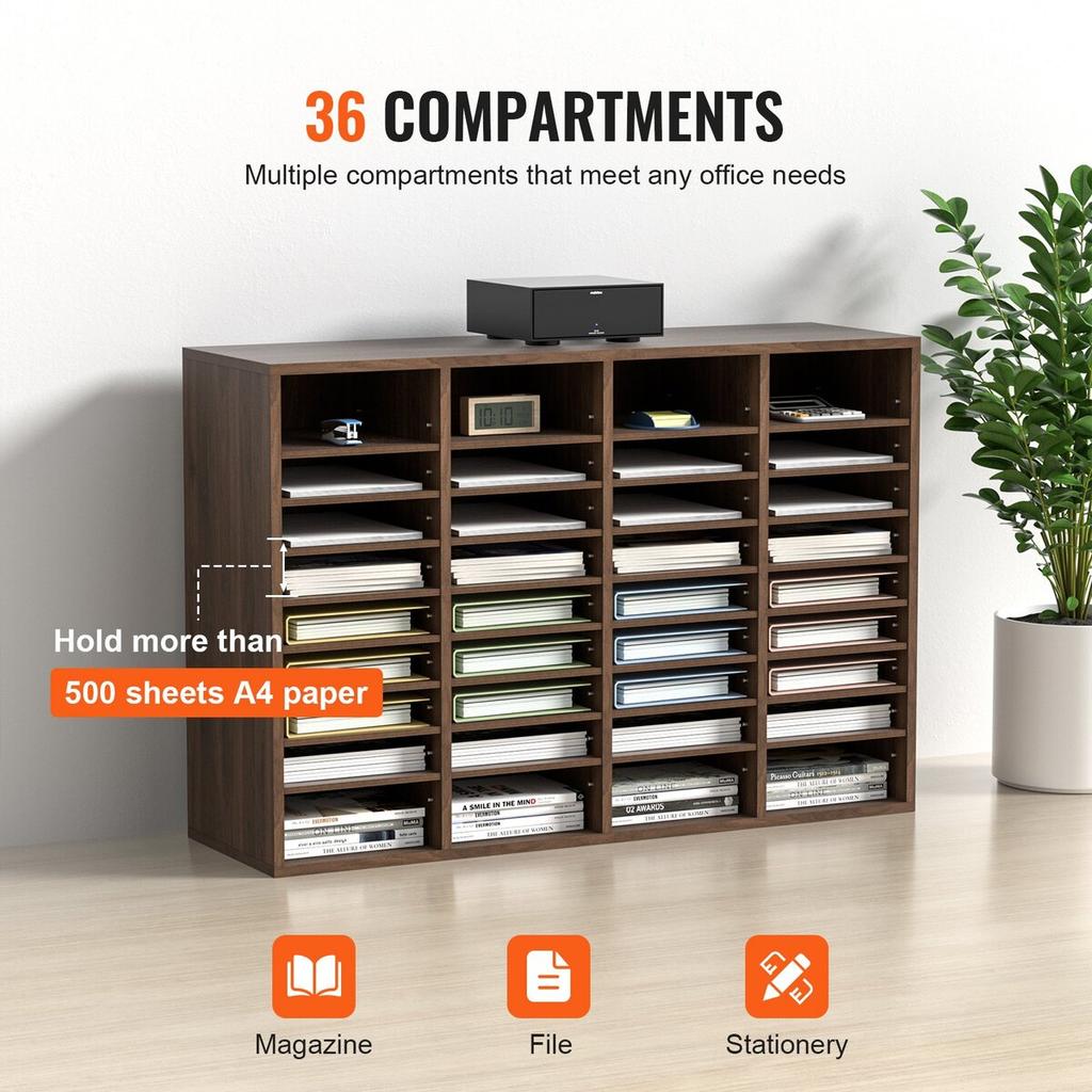 Literature Organizers, 36 Compartments Office Mailbox with Adjustable Shelves, Wood Literature Sorter 39.3x12x26.8 inches for Office, Home, Classroom,