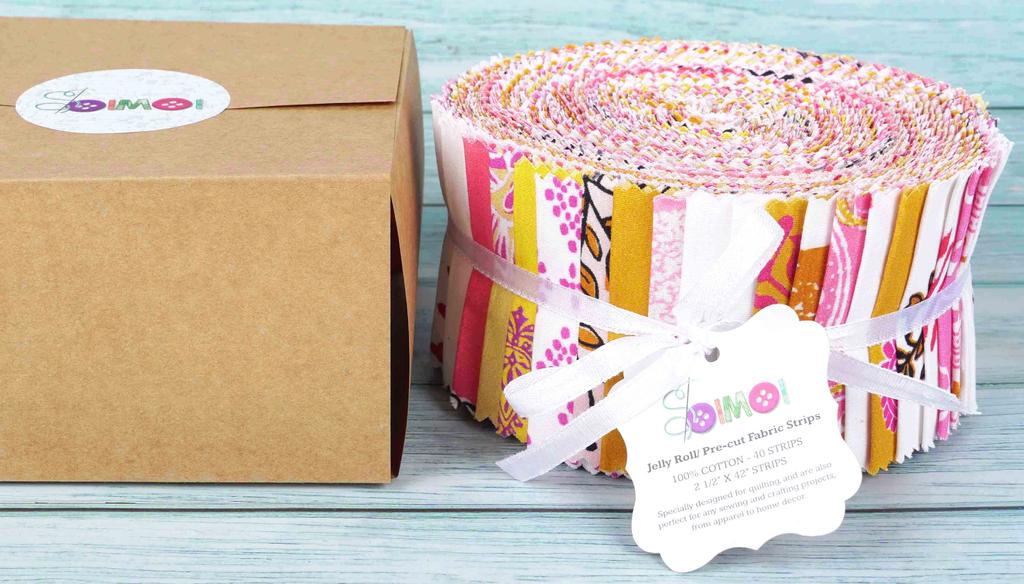 Soimoi 40Pcs Block Print Cotton Precut Fabrics For Quilting Craft Strips 2.5x42inches Jelly Roll - Light