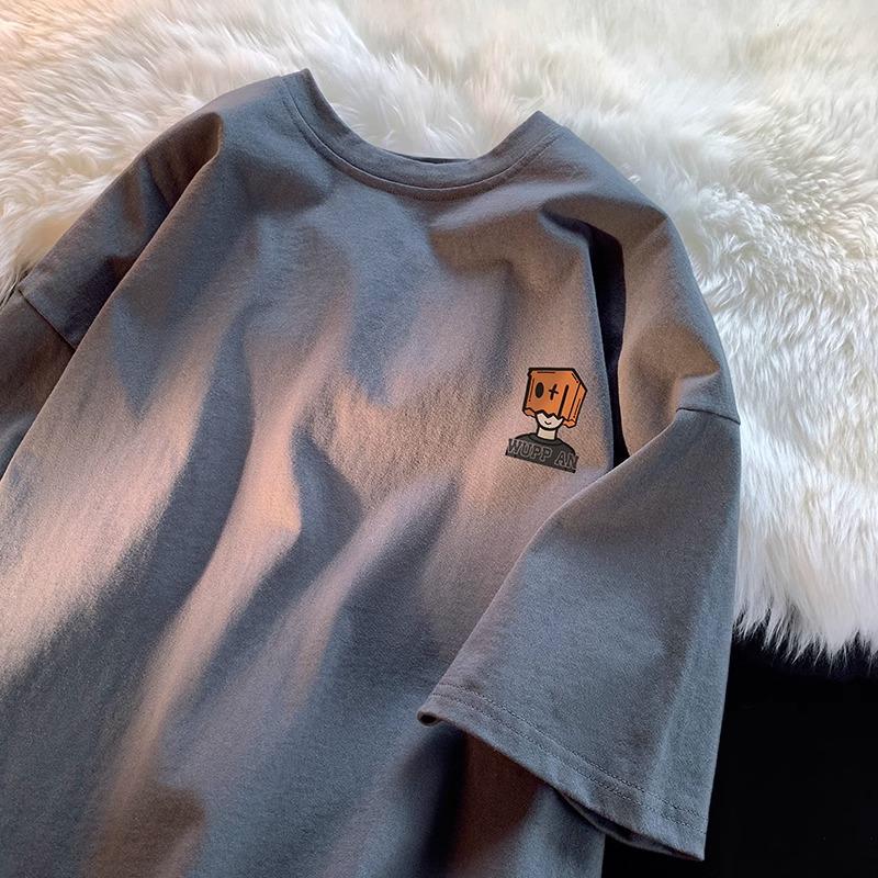 Футболка с коротким рукавом из хлопка Jin размера Plus Size 300 для мужчин и женщин — повседневный стиль Гонконга, унисекс, свободный крой, идеально подходит для лета.