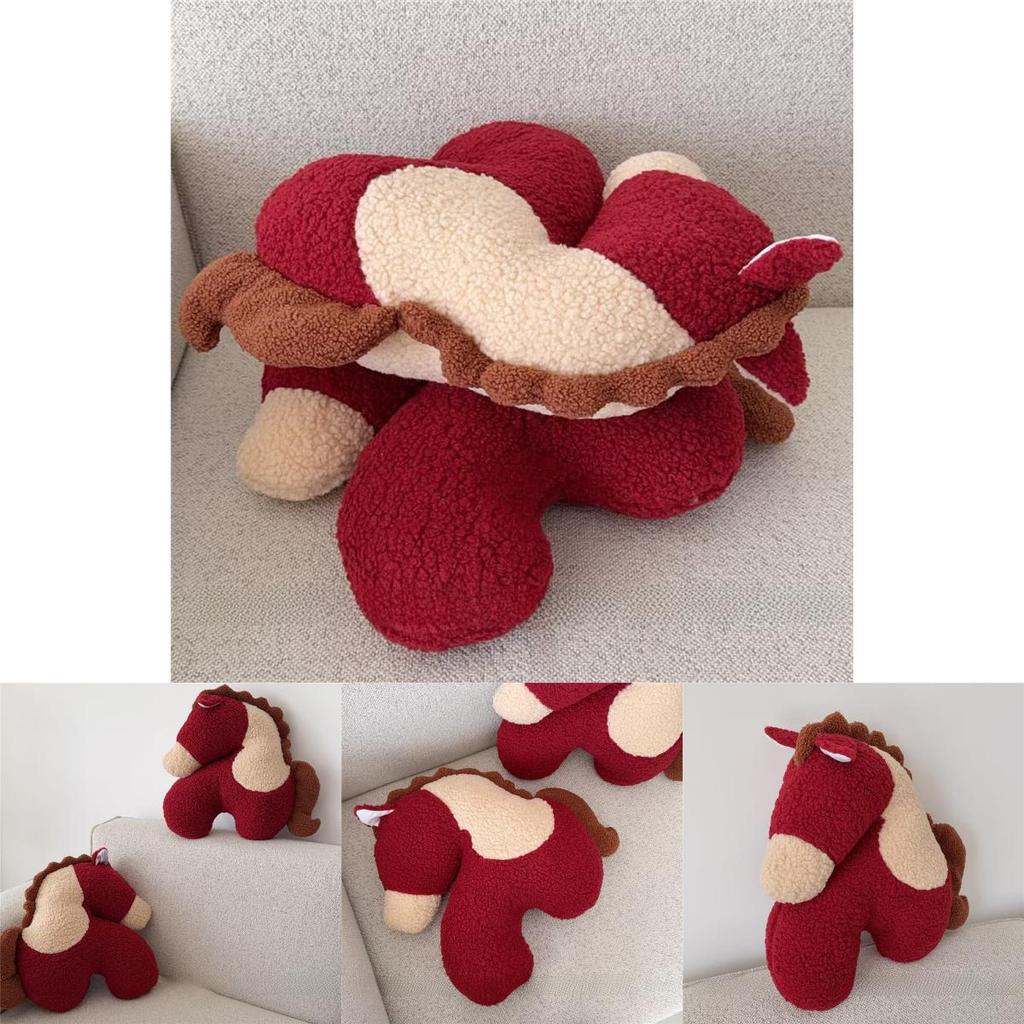 Year Of The Horse Cartoon Plush Cushion With Pp Cotton Filling For Home And Office Use
