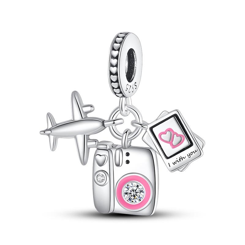 S925 Silver Airplane Travel Case Global Travel Series Charms Beads Fit Pan Bracelets DIY Fine Souvenir Jewelry