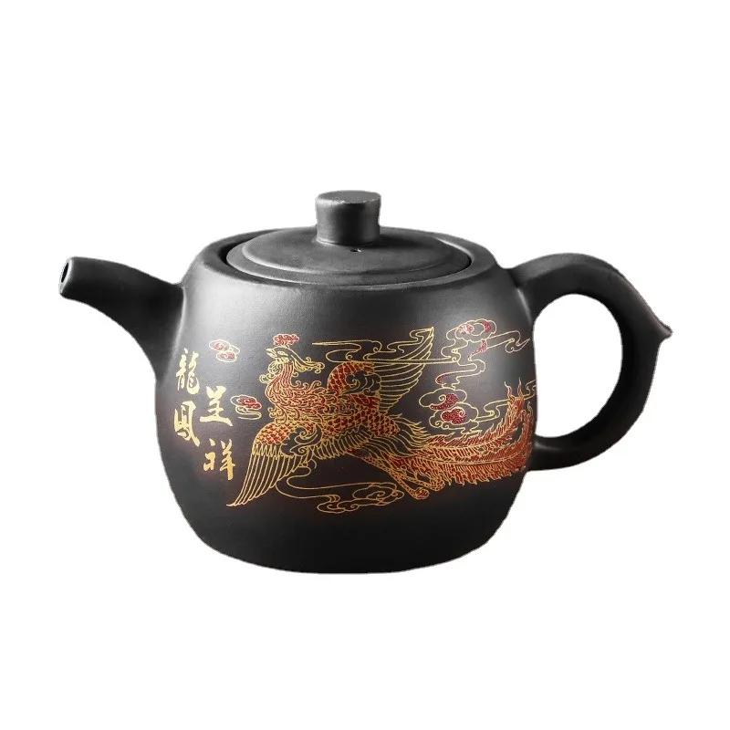 Исинские фиолетовые глиняные чайники, чайник большой емкости с цветами и птицами, ручной работы, Чжу, грязевой дракон, заварочный чайник, китайский чайный сервиз