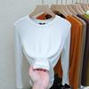 Women's 2025 Ribbed Long Sleeve Round Neck Fashionable Base Layer T-Shirt for Spring and Autumn