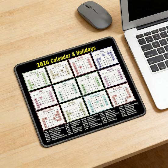 2026 Calendar Mouse Pad Rectangle Waterproof Home Office Gaming Computer Laptop Mousepad Desk Mat with Non-slip Rubber Base PC Accessories