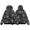 Sp5der Letter Print Hooded Sweatshirt Unisex Oversized Cotton Pullover Fall Casual Wear