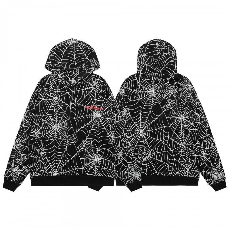Sp5der Letter Print Hooded Sweatshirt Unisex Oversized Cotton Pullover Fall Casual Wear
