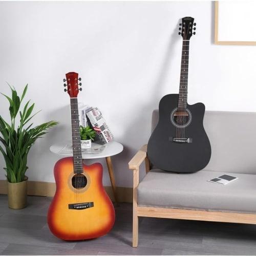 Xiraivke Beginner Folk Guitar, 9-Piece Student/Adult Guitar Set, 38-inch, Beginner Folk Guitar Set, Practice Guitar (Dark Brown, 38-inch)