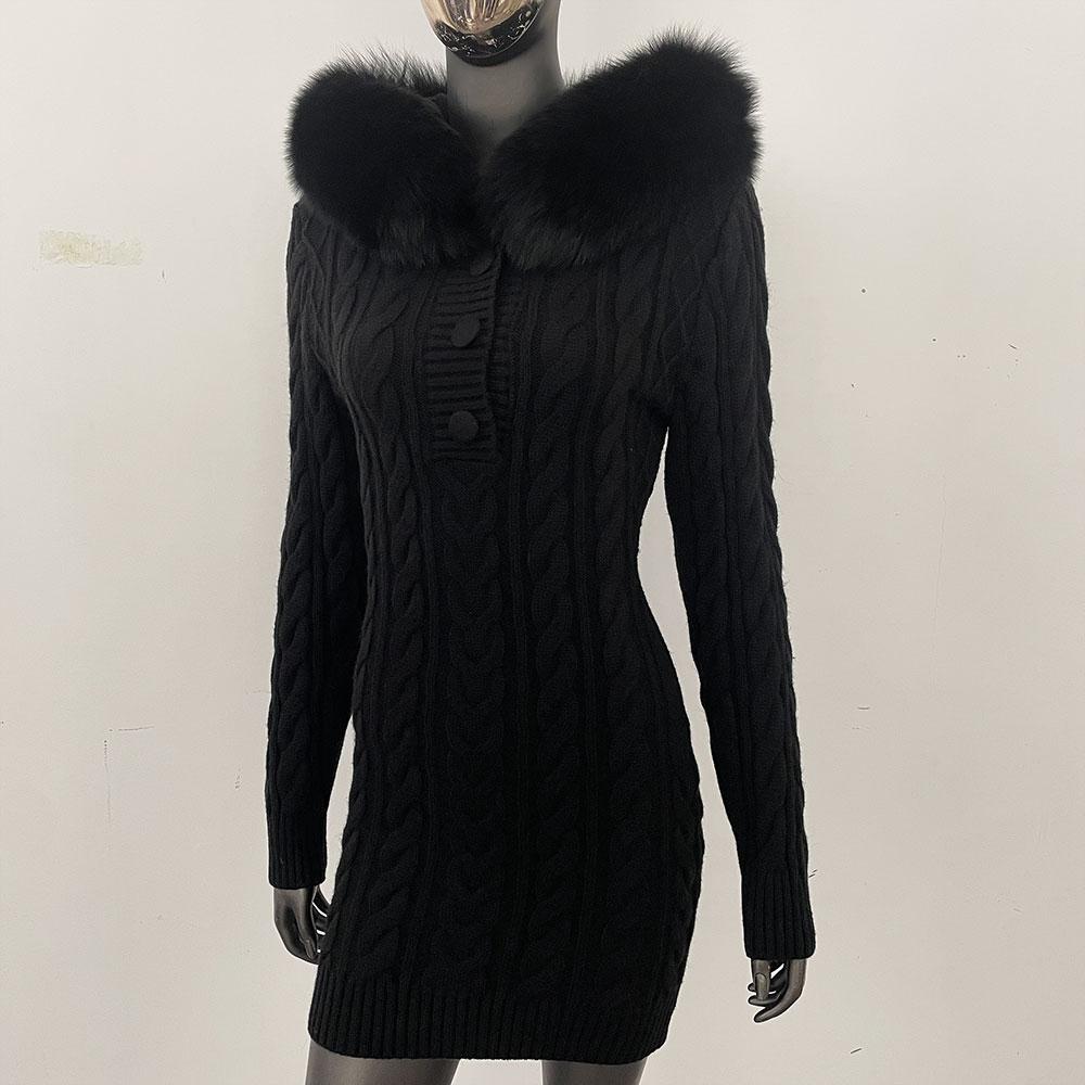 OFTBUY Мягкая длинная зимняя куртка из настоящего лисьего меха на осень, теплая вязаная куртка на молнии с капюшоном для женщин, повседневная куртка-свитер, тонкая женская элегантная оптовая продажа