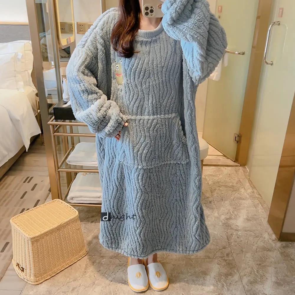 Женская зимняя ночная рубашка, фланель, большой размер, утепленная пижама, теплая пижама, пижамы, повседневные костюмы, домашняя одежда