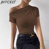 BITCED Женская приталенная футболка с коротким рукавом, плиссировкой и асимметричным подолом, весна/лето