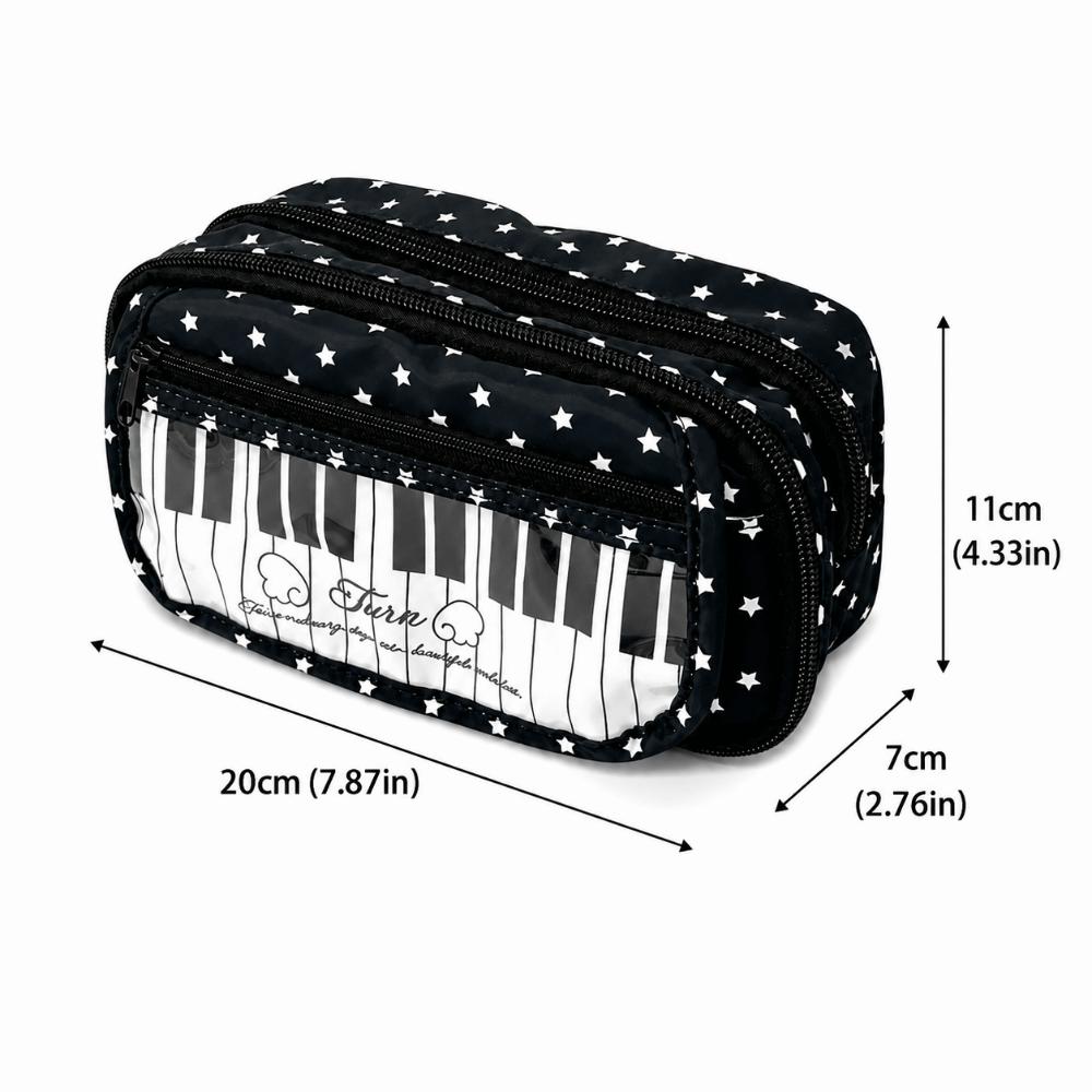 Star Piano Keyboard Print Pen Bag Multi-Layer Stationery Pouch Pencil Pouch School Supplies