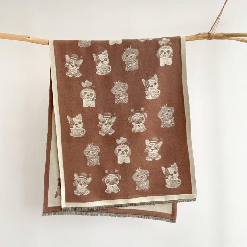 Cartoon Puppy Imitation Cashmere Scarf Women's Winter Warm Scarf Fashion with Sweet and Cute Double-sided Shawl