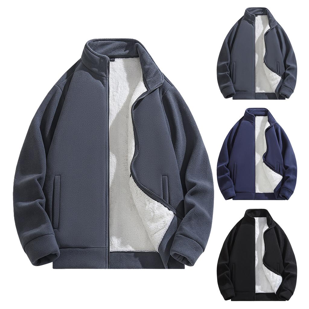 Men's Casual Solid-color Loose Zipper Sweatshirt, Men's And Women's Long-sleeved Thickened Fleece Warm Sweatshirt Jacket
