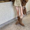 2025 новые взрывные ботинки интернет-знаменитости в стиле ретро из замши с острым носком на низком каблуке, плиссированные ботинки средней длины, модные повседневные женские ботинки в западном стиле
