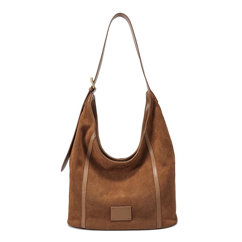 Ladies Suede Cow Genuine Leather Underarm Bags Women Soft Cowhide Vintage Shoulder Bag  Female Fashi Luxury Designer Handbags
