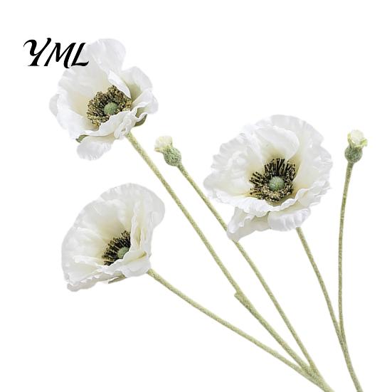 Realistic Faux Plants for Wedding 5 Heads Artificial Poppies Flowers with Stems, Silk Fake Flowers, Flower Bouquet Home Decor Table Arrangements Party