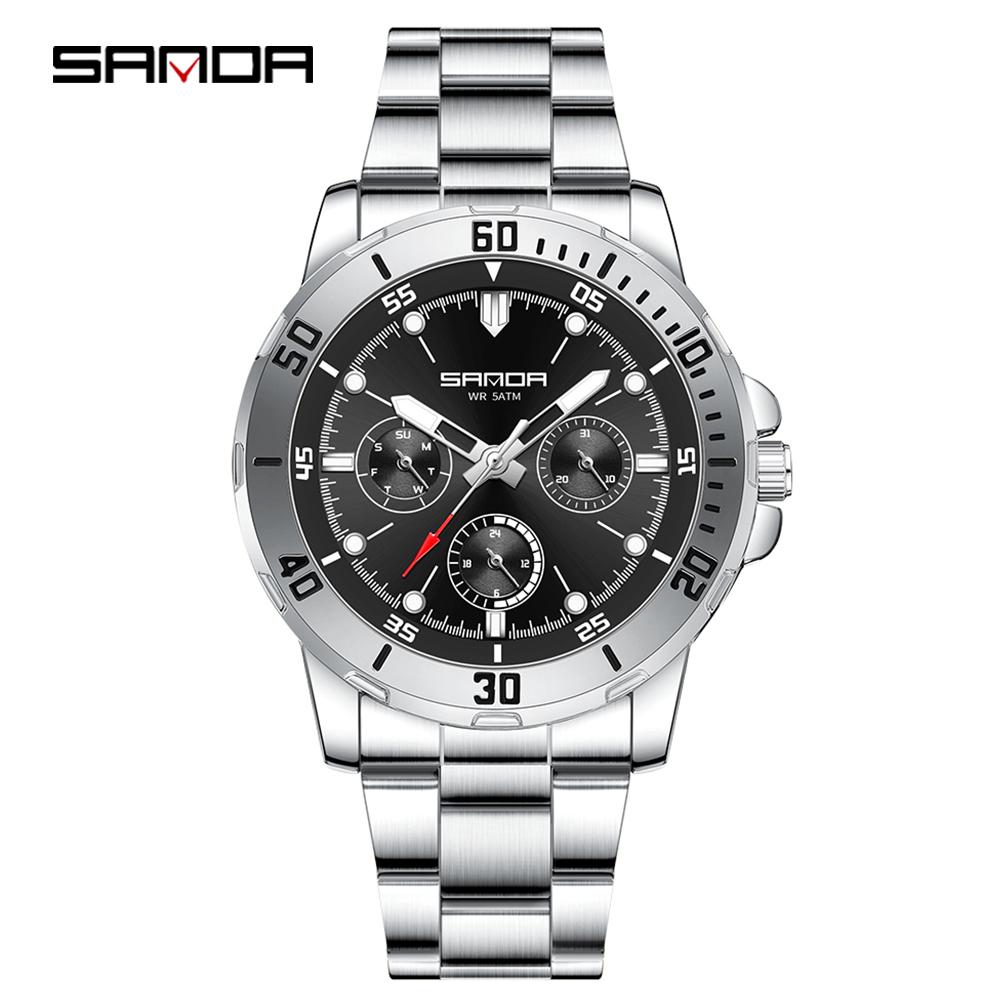 SANDA New 3266 Luxury Men's Watch Large Dial Multi Functional Waterproof Night Light Calendar Men's Quartz Watch