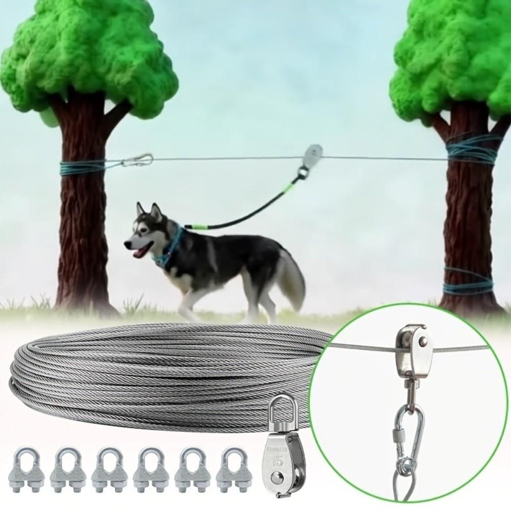 Anti Rust Outdoor Dog Tie Out Cable 15/30M Dog Tie Out Trolley Wire Rope  Outdoor Yard