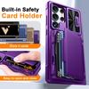 Кошелек-чехол с блокировкой RFID и держателем для карт, выдвижная крышка камеры, подставка, защитный чехол из ПК+ТПУ для Samsung Galaxy S25 Ultra - Фиолетовый