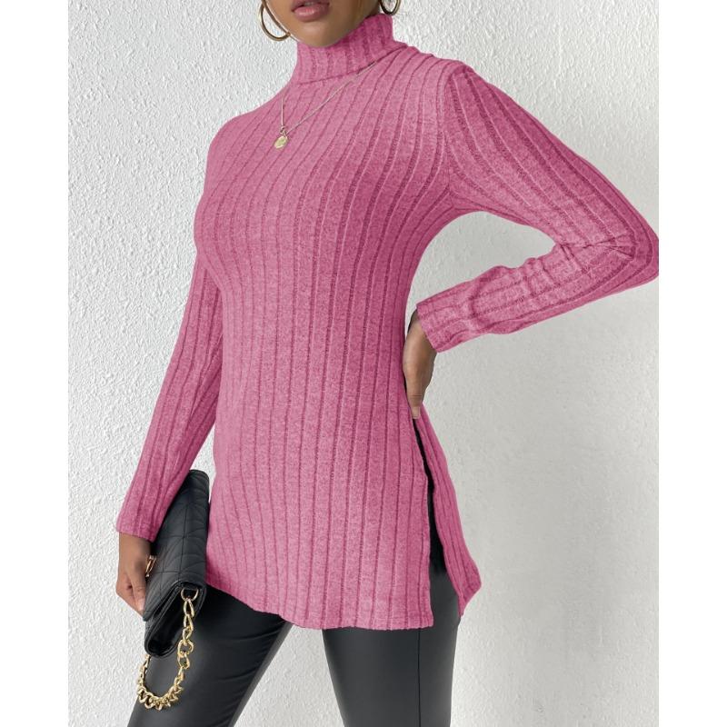 Women's High Neck Autumn and Winter Open Slim Bottoming Striped Medium-length Jumper