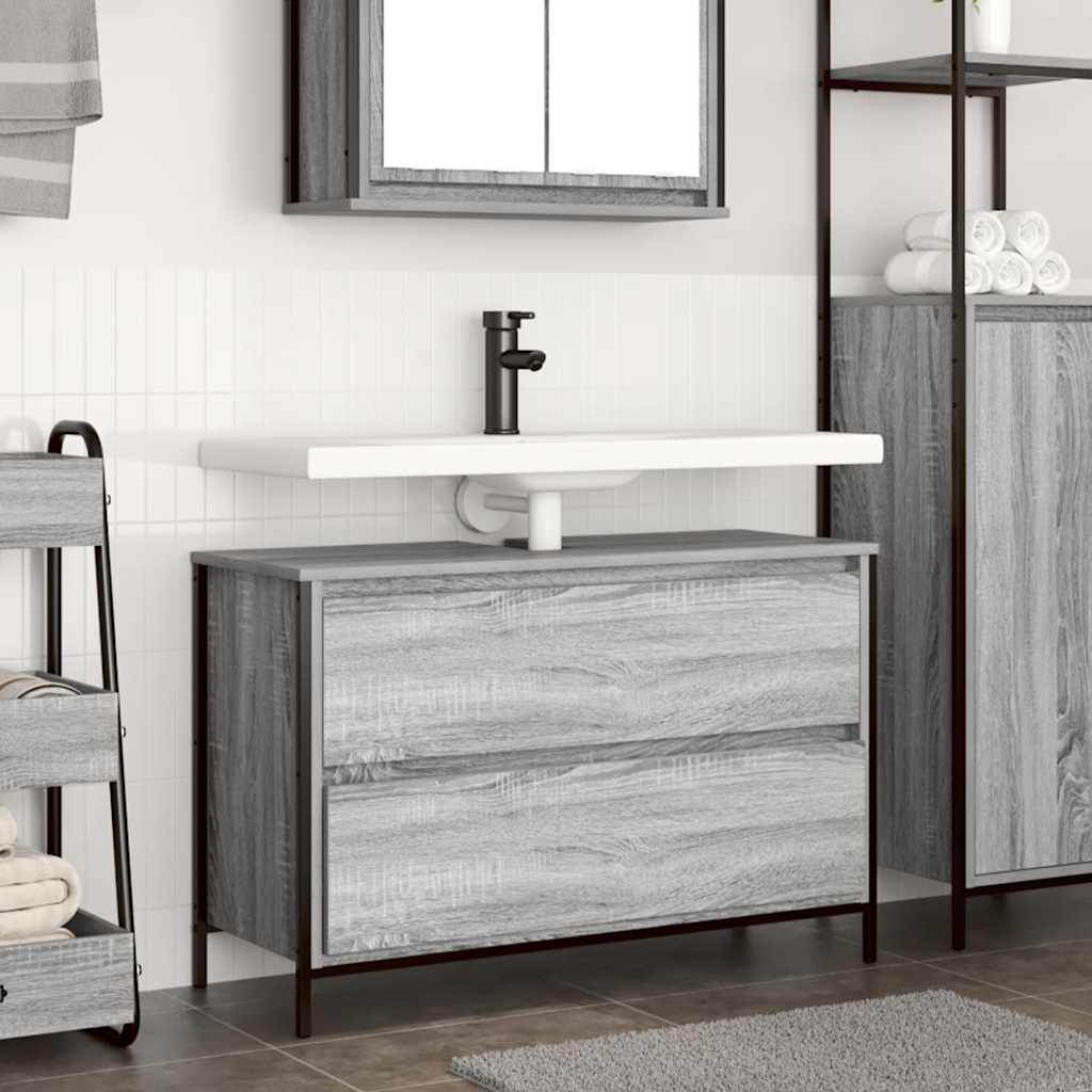 Bathroom Vanity Unit with Drawers Grey Sonoma 90x34.5x60cm