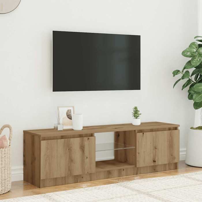 vidaXL Meuble TV avec lumières LED chêne artisanal bois d'ingénierie, support TV, meuble multimédia, console TV, meuble 856348