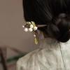 Flower Tassel Hairpin For Women Vintage Wooden Floral Hair Stick Elegant Hanfu Hair Accessories 18cm Updo Meatball Head Hairpins