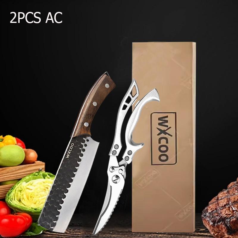 WXCOO 1~3pcs Kitchen Butcher Knife Set Hand Forged Stainless Steel Scissor Knives for Cooking Cutter Bone Chopper Chef Knife
