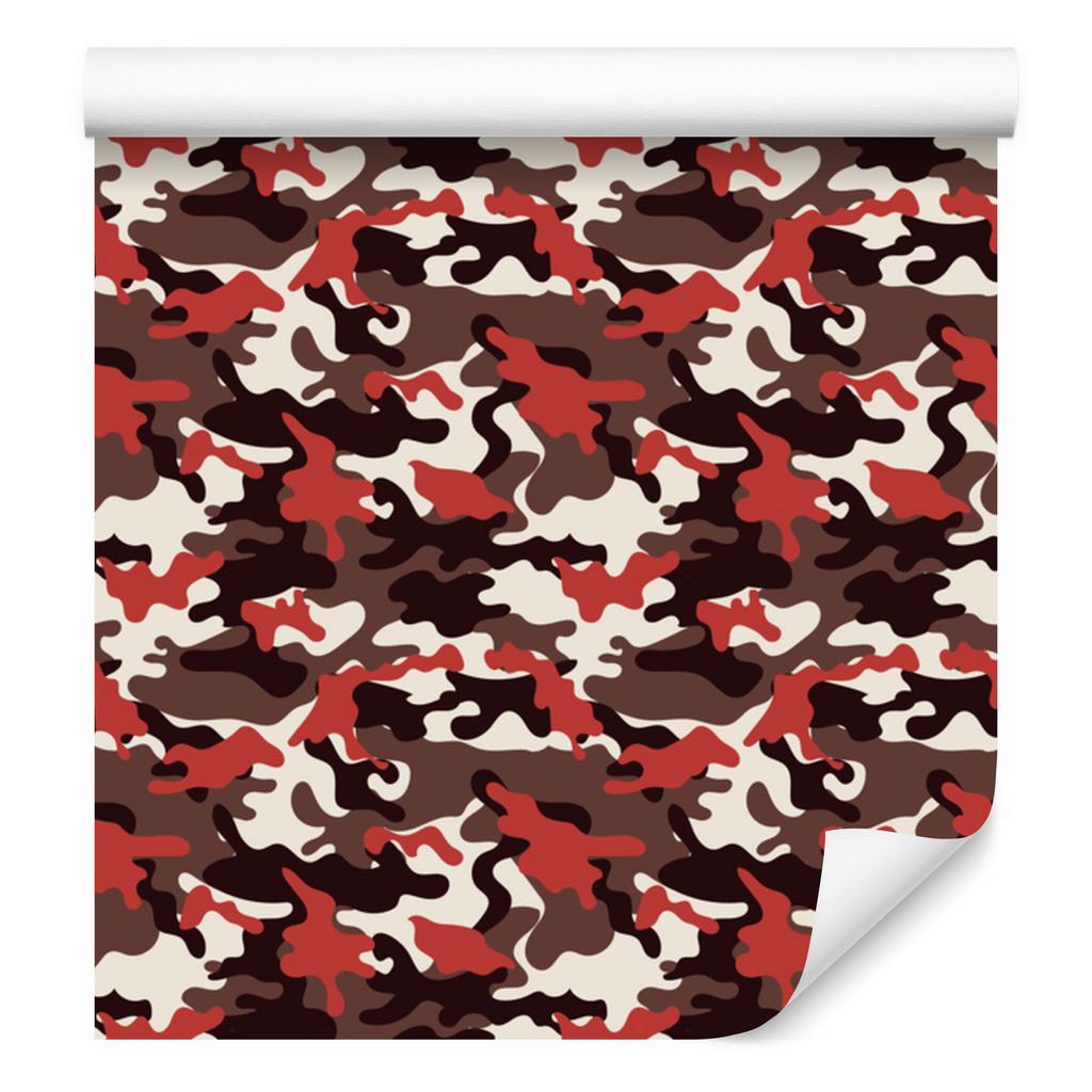 Military camouflage wallpaper red, burgundy and beige 50x1000