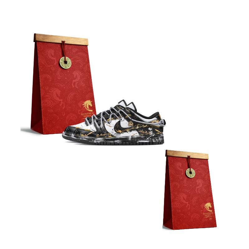 Nike Dunk Low Retro Механическая Магия, Чернильная Сила Лошади Износостойкие Низкие Скейтбордические Кроссовки Женские Черно-Золотые DD1503-101(Команда83-·)