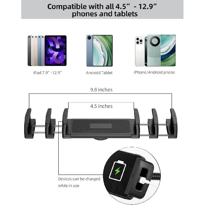 LanPavilion Tablet Stand for iPad, Adjustable Tablet Floor Stand Metal Tablet Holder with Flexible Gooseneck, Compatible with iPad, Kindle Devices,