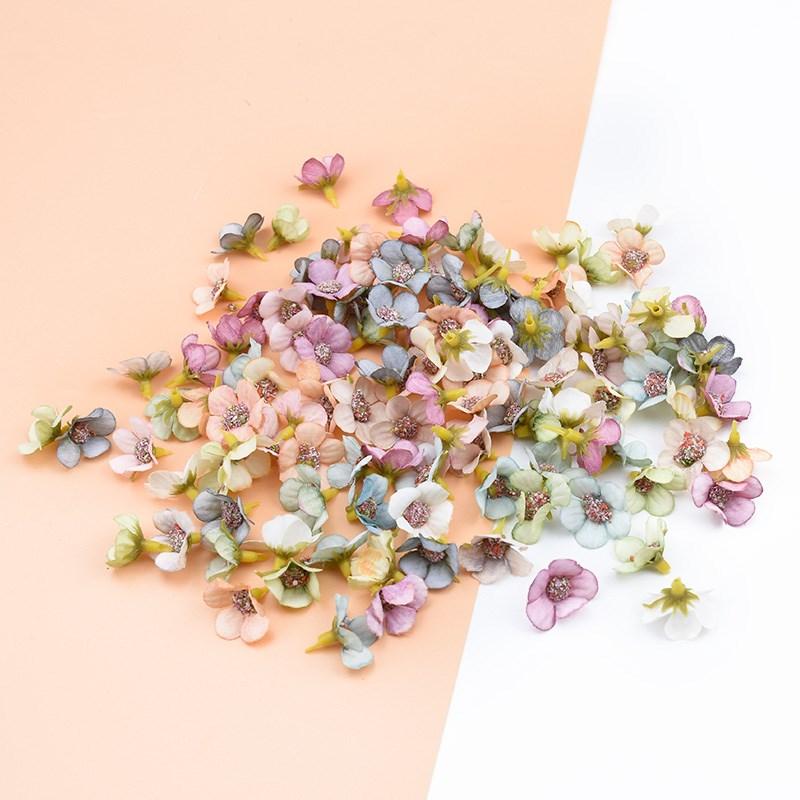 50PCS 2CM Multicolor Daisy Head Mini Silk Artificial Flowers Wall for Crown Scrap Wedding Home Decor DIY Garland Headdress