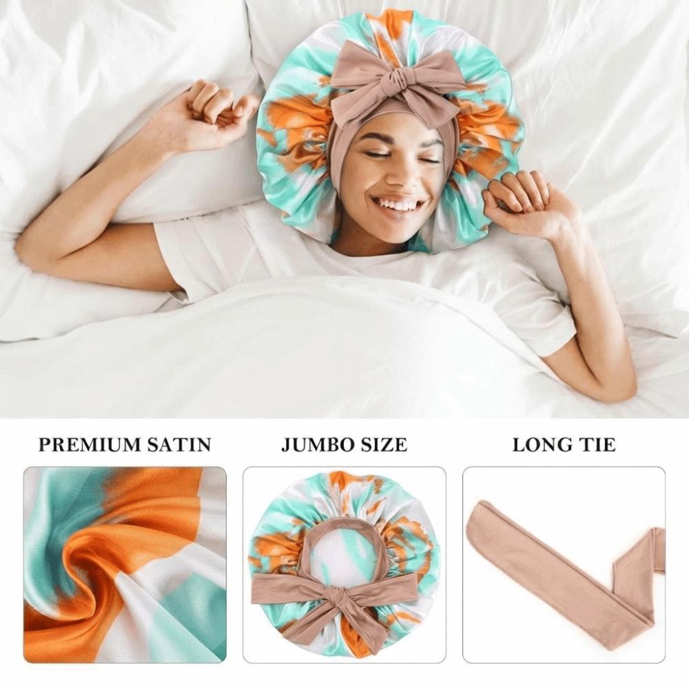 Elastic Tie Band Satin Bonnet Extra Large Hair Bonnet Luxury Sleep Cap Hair Protection