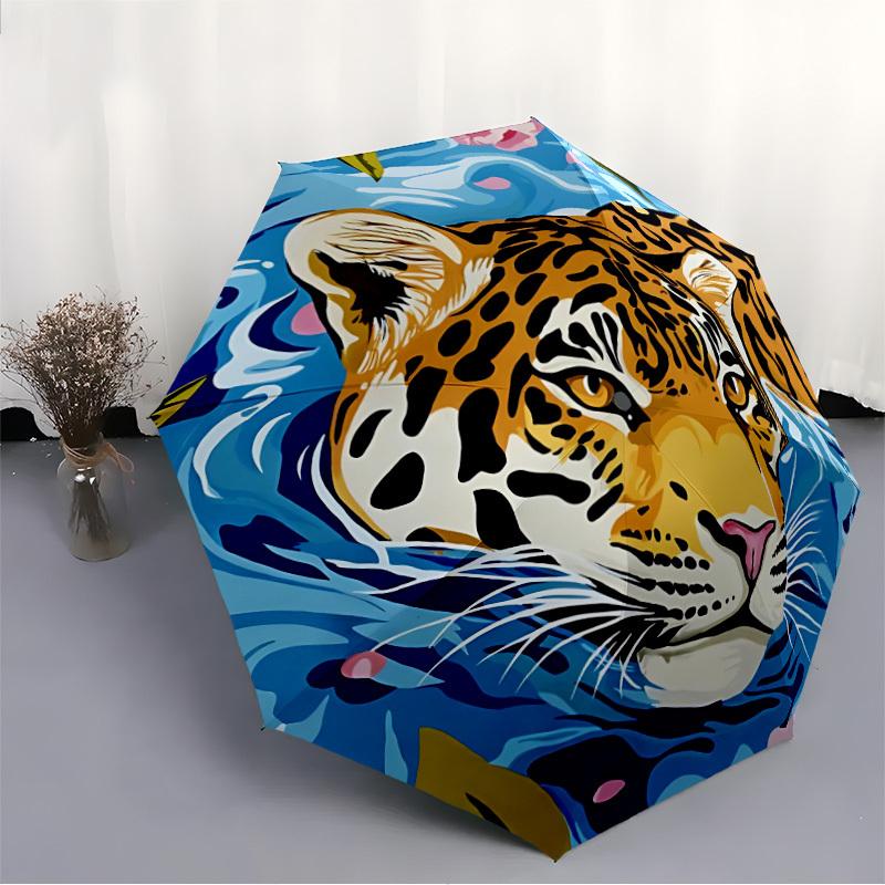 1pc Jaguar Print Automatic Folding Umbrella. Portable collapsible design, Best  birthday festival gift yy250924116