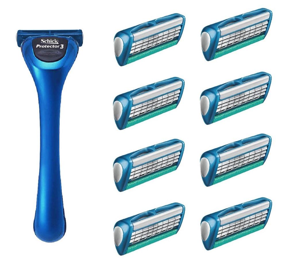 Schick Schick Protector 3 Club Pack 8 запасных бритвенных лезвий немецкого производства с предохранительной проволокой 1 шт. (держатель (с лезвием) + лезвия) 3-лопастной (Икс