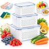 2026 4 in 1 Food Storage Container, Fruit Storage Containers for Fridge with Removable Colanders, Household Transparent Plastic Food Storage Box