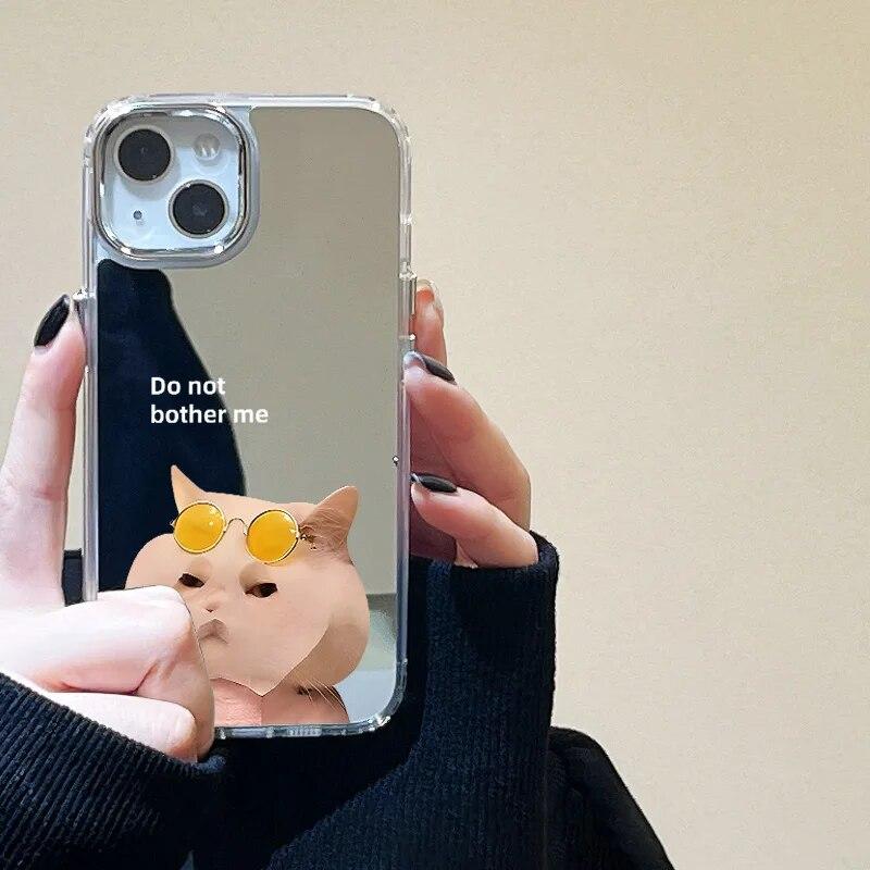 Чехол для телефона с милым животным и милым котом для iPhone 14 Pro, чехол для iPhone 11 15 12 13 Pro Max XS XR X, противоударный чехол для зеркала для макияжа, принципиально