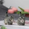 Wooden Carved Cat Figurine Handmade Woodcarving Art Kitten Statue Small Animal Sculpture Home