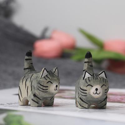 Деревянная резная фигурка кошки, ручная резьба по дереву, художественная статуэтка котенка, маленькая скульптура животного, главная
