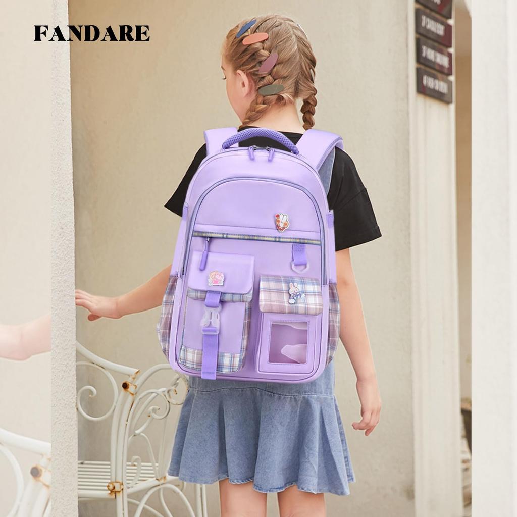 Рюкзак для милой начальной школы, большой, формат А4, светоотражающий, в комплект входит грудь, для поездок на работу, фиолетовый [FANDARE] для девочек, рюкзак, для детей, для студентов,