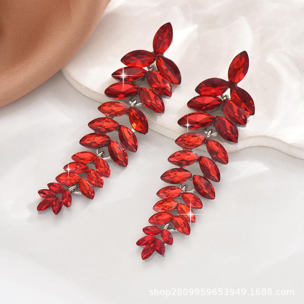 Новые разноцветные серьги-цветы, женские преувеличенные серьги-листья с полным бриллиантом, банкетные ювелирные серьги.