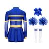 4Pcs Girls Cheer Leader Costume Long Sleeve Diamonds Dance Jumpsuit with Cheerleading Hand Flower Bowknot Hair Ties and Striped Knee High Tube Socks