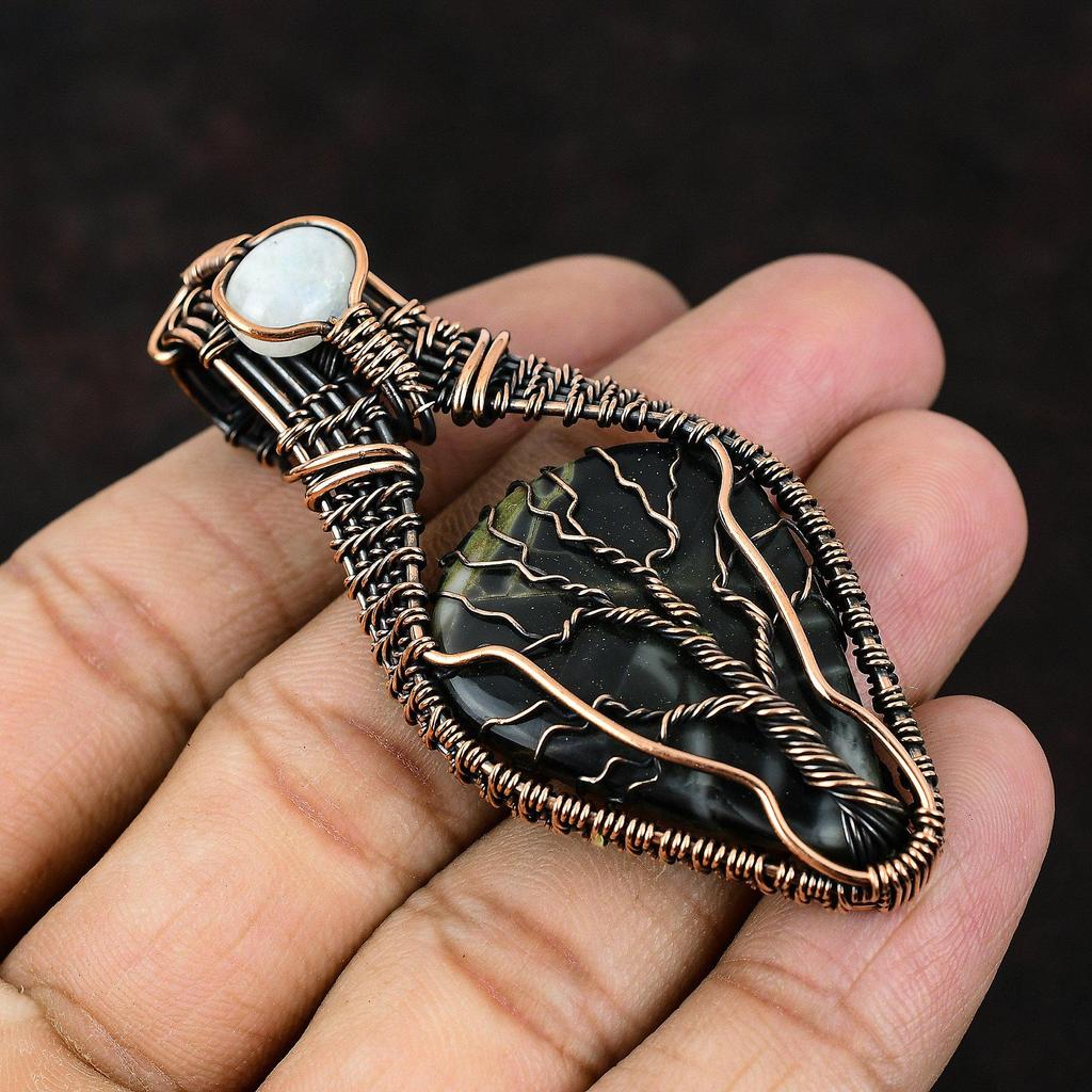 Древо жизни Пикассо Джаспер Медная проволока обернутая подвеска драгоценный камень медный кулон ручной работы радужный лунный камень ювелирные изделия подарок для матери