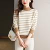 Свитер с полувысоким воротником, осенне-зимний, нижняя рубашка, полосатая вязаная рубашка, женский топ в западном стиле