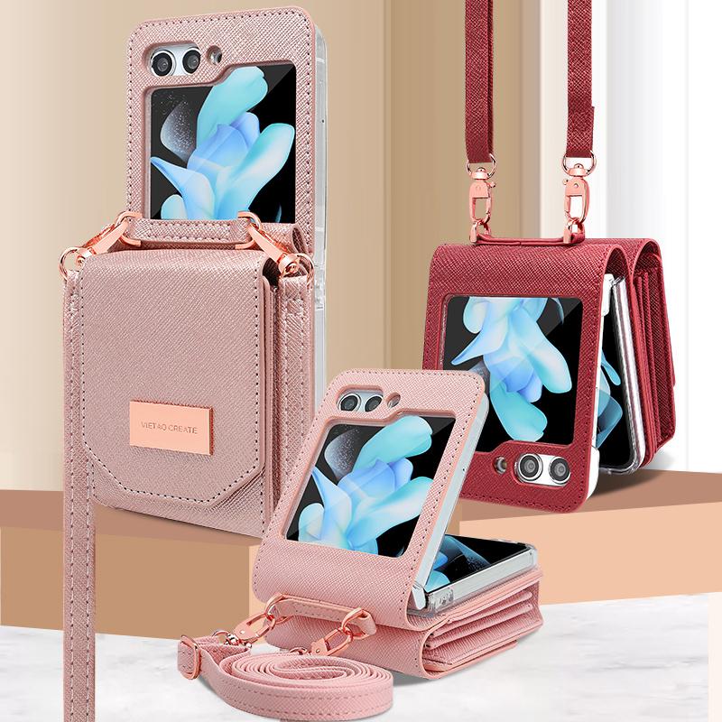 Кошелек через плечо из искусственной кожи, чехол для телефона для Samsung Galaxy Z Flip 5 4 3 Flip5 Flip4 Flip3 5G, кошелек, орган, держатель для карт, чехол