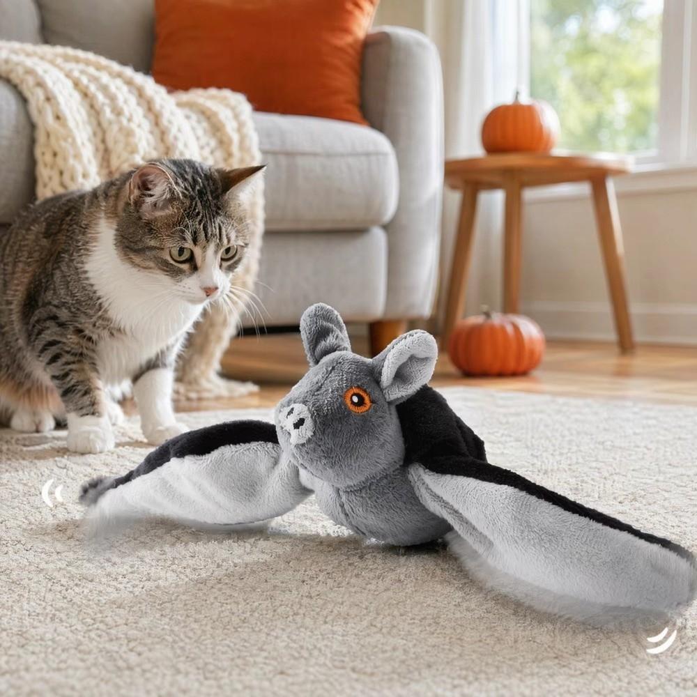 USB Rechargeable Flapping Wings Cat Toys Bat-shaped Chirping Bat Toy Pet Teasing Toy Indoor Use