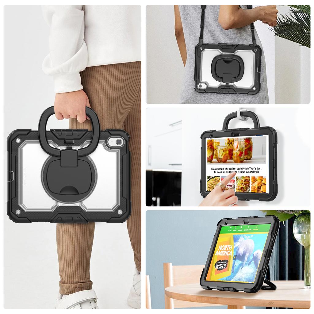 For iPad (2025)/iPad 10.9 (2022) Kickstand Case PC+Silicone Tablet Cover with Shoulder Strap